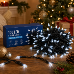 Новорічна гірлянда кристал білий 100 LED — чорний провід 5 м