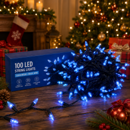 Новорічна гірлянда-нитка кристал синій чорний провід 100 LED