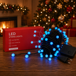 Новорічна гірлянда куля матова синя 100 LED 5 м чорний провід