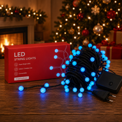 Новорічна гірлянда куля матова синя 100 LED 5 м чорний провід