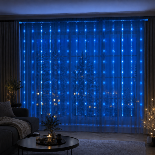 Гірлянда штора 280 LED 3х2 м роса в силіконі синя