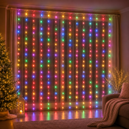 Гірлянда штора 360 LED 3х2,5 м лампа лінза мультиколор прозорий провід