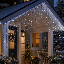 Гірлянда вулична бурулька бахрома 10 м LED холодно-біла чорний дріт