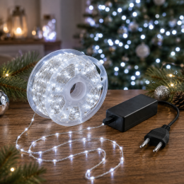 Гірлянда мікро роса 1000 LED 50 м біле світло з блоком живлення