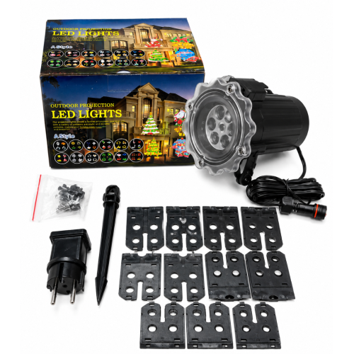Новорічний LED проєктор вуличний 12 змінних слайдів 4 кольори 10 м