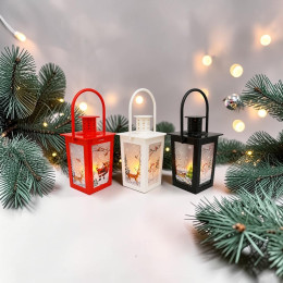 Декоративний ліхтар з ручкою, зимовий сюжет, LED