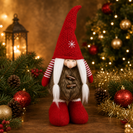 Новорічна фігура Гном 46 см декоративна м'яка іграшка червона