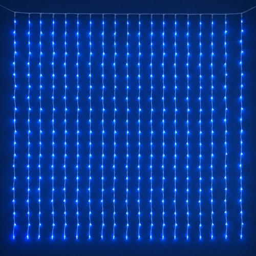 Гірлянда водоспад 300 LED 3х2 м лампа лінза 10 гілок синя