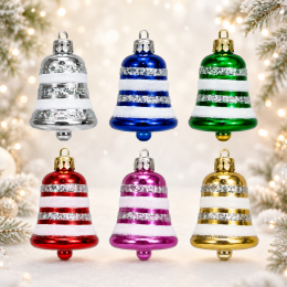 Дзвоники глянцеві з гліттерними смугами, мікс кольорів