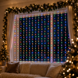 Гірлянда водопад 10 гілок різнокольорова — прозорий провід 2×1,5 м
