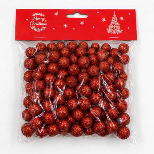 Декоративні кульки-намистини червоні глітер, 110 шт — фото 2