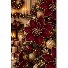Квітка "Пуансетія" бордова з золотою серединкою, 10 см